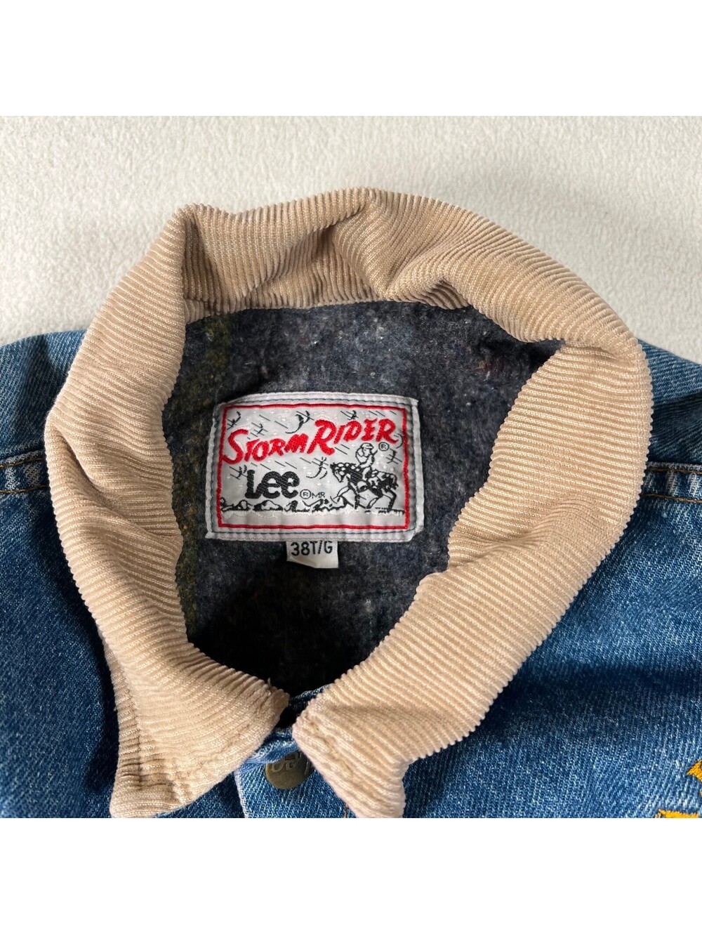 Vintage Lee Storm Rider Denim Jacket with Corduroy Collar Blanket Lined Sz M/S - Picture 6 of 7